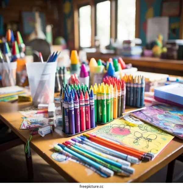 Colorful Art Supplies on a Wooden Table