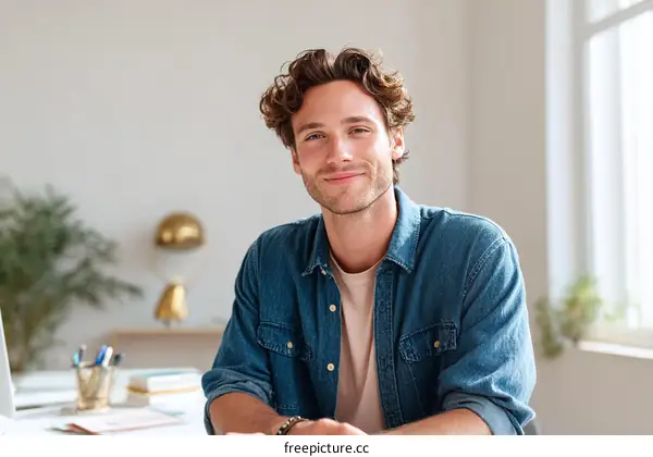 Smiling Caucasian Man in a Casual Outfit
