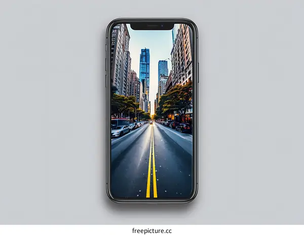 Smartphone Mockup Displaying Cityscape on Screen