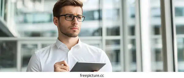 Businessman Using Tablet in Modern Office