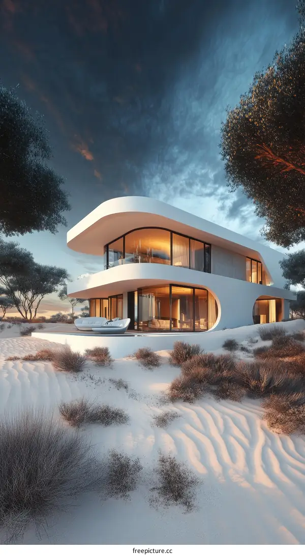 Modern Seaside House Design with Curved Exterior