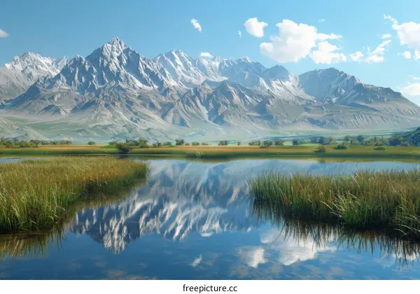 Mountains and Lake Reflecting the Sky