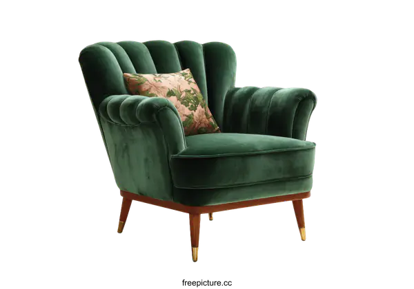[Transparent Background PNG]Modern Retro Green Velvet Armchair