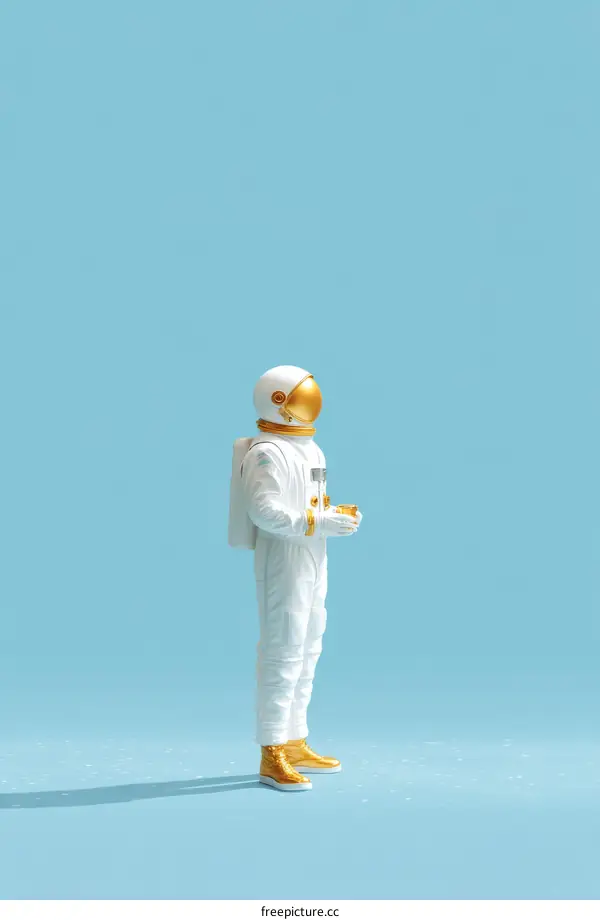 Astronaut in White Spacesuit on Light Blue Background