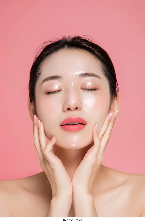 Closeup Portrait of Young Woman with Glowing Skin