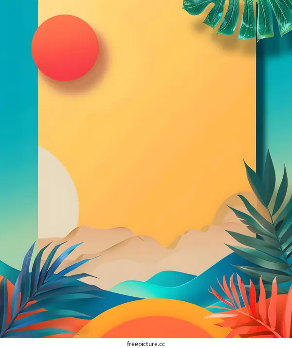 Summer Tropical Background With Paper Cut Out Design