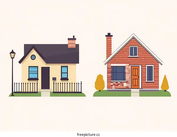 Two Cartoon Houses Side by Side