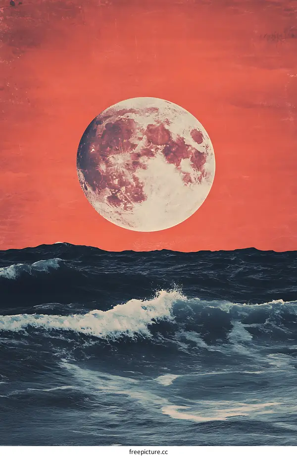 Full Moon Over the Ocean Waves