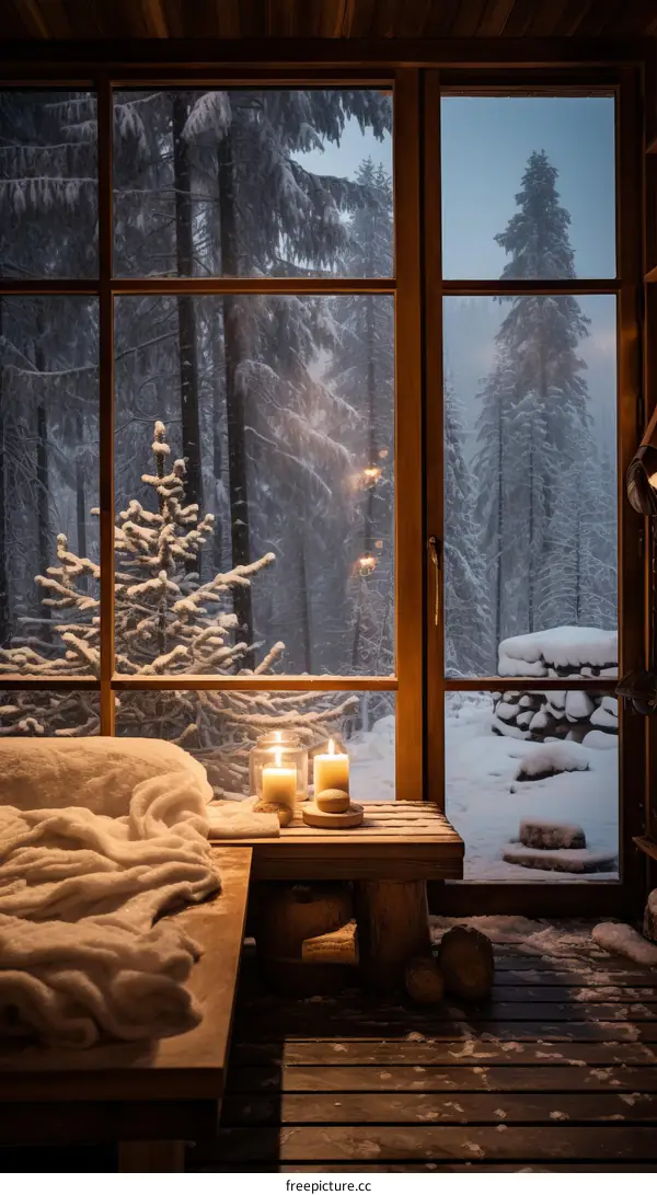 A Snowy Retreat with a View of the Forest
