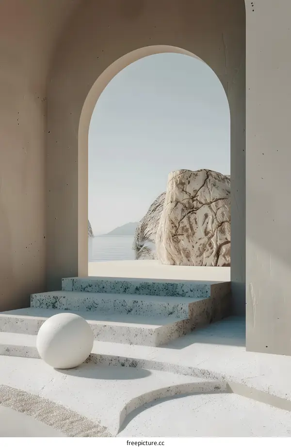 Minimalist Archway with Steps Leading to a Seascape
