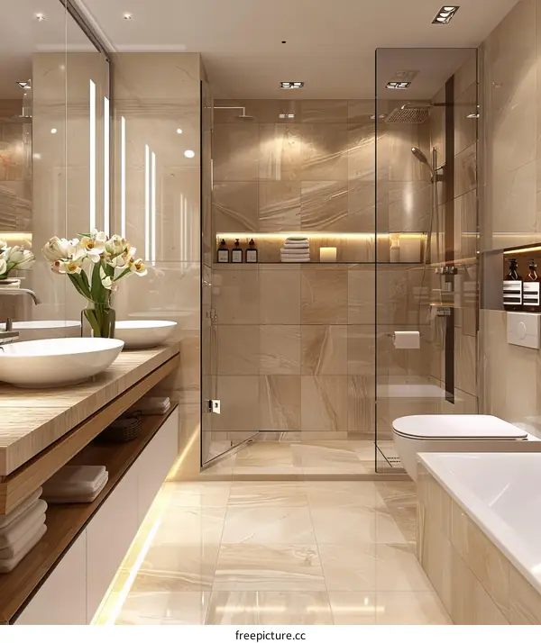 Modern bathroom interior design with walk in shower