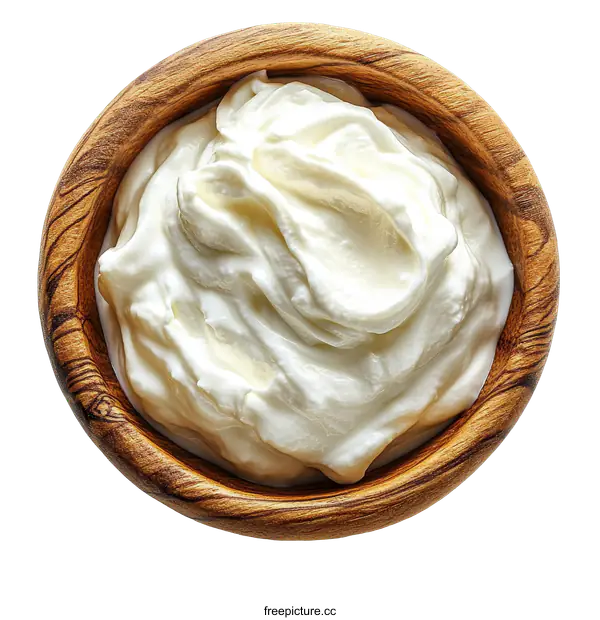 [Transparent Background PNG]Creamy Yogurt in Wooden Bowl