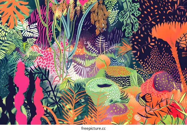 Abstract Jungle Illustration With Bright Colors