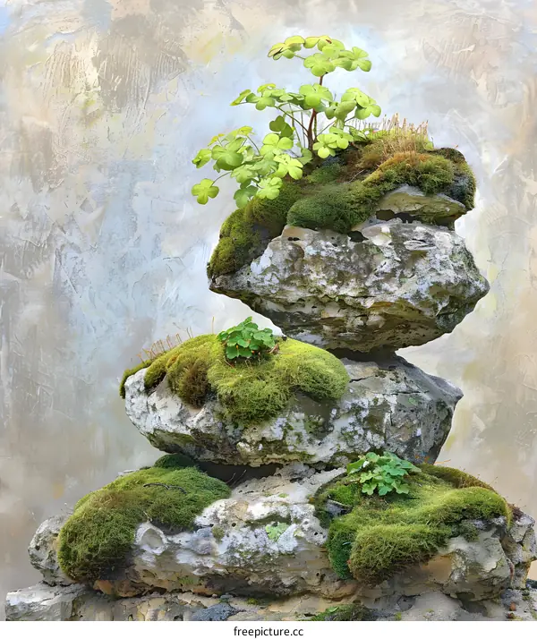 Green Plants Growing on Stacked Rocks