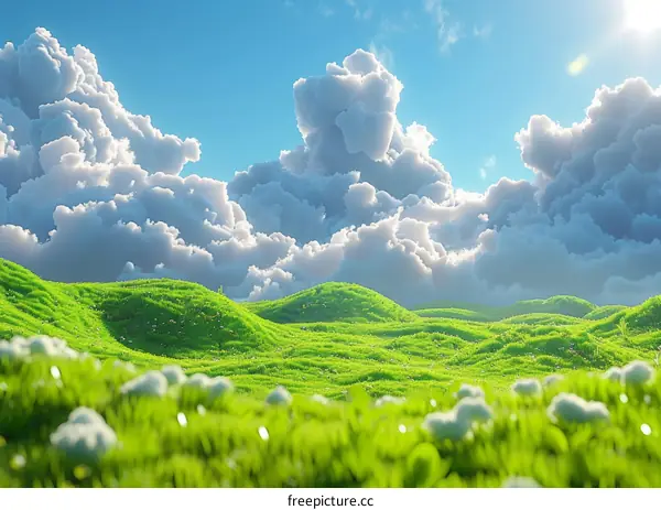 Summertime Green Hills Under a Cloudy Sky