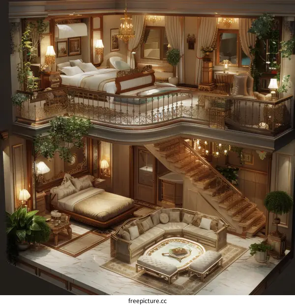 Luxury Multi-Level Interior Design Illustration