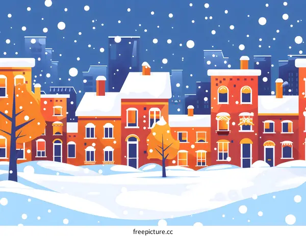 Snowy Night Cityscape Winter Illustration