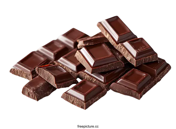 [Transparent Background PNG]Close Up Pile of Broken Dark Chocolate Bars