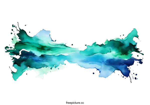 [Transparent Background PNG]Abstract Watercolor Splashes of Teal and Green