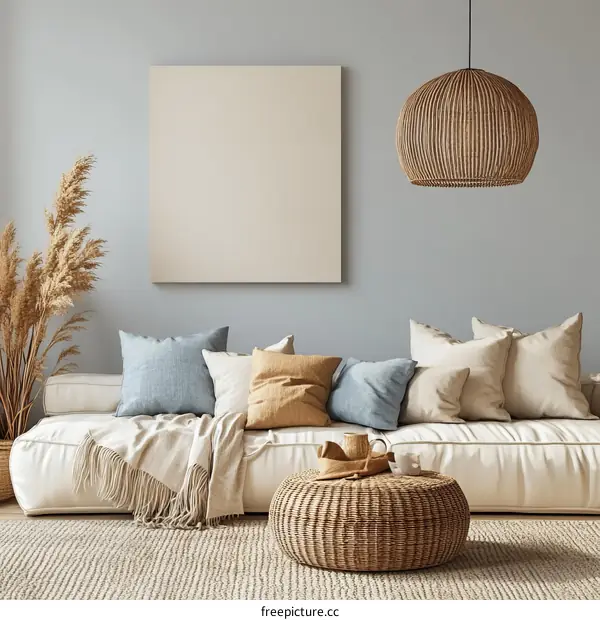 Modern Bohemian Living Room Interior Design Mockup