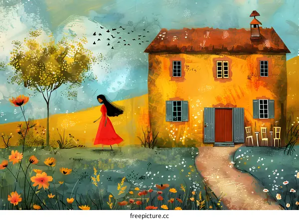 girl walking to the house