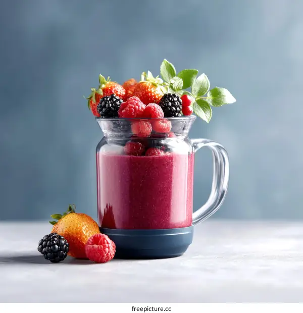 Delicious Berry Smoothie in a Glass Pitcher