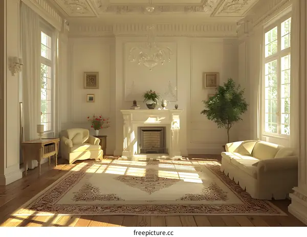 A sofa by the fireplace