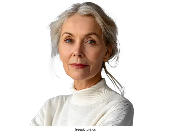 [Transparent Background PNG]Portrait of a Senior Woman with Grey Hair