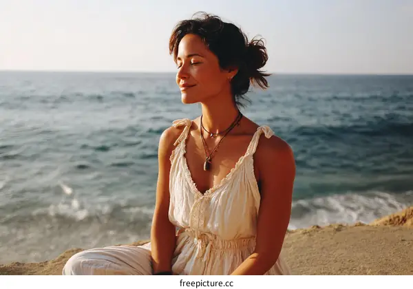Peaceful Woman by the Ocean Seascape