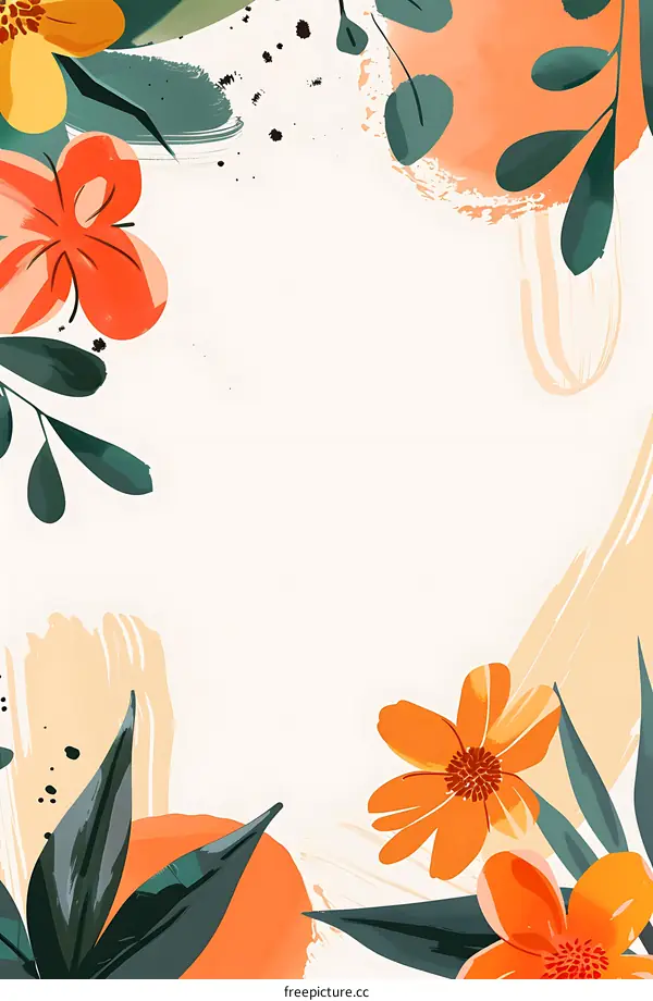 Abstract Floral Background with Orange and Yellow Flowers