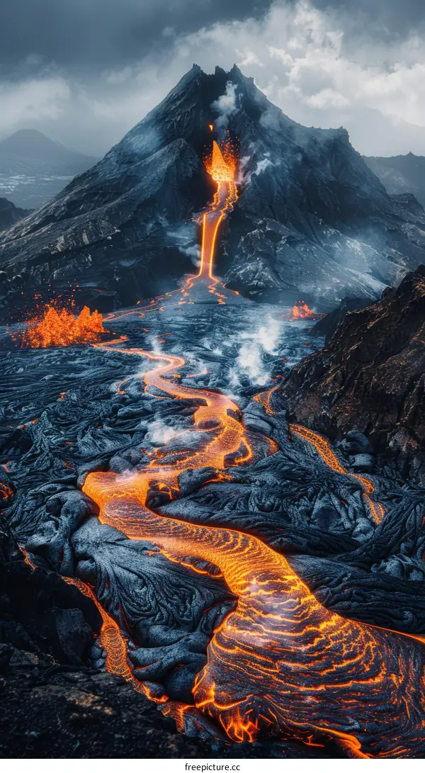 Lava Flowing Down a Volcano