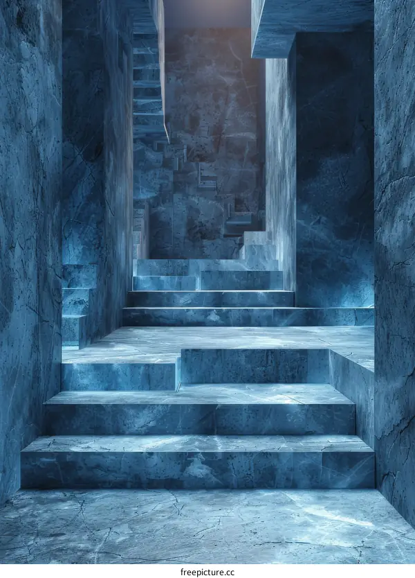 Abstract Blue Concrete Staircase Design