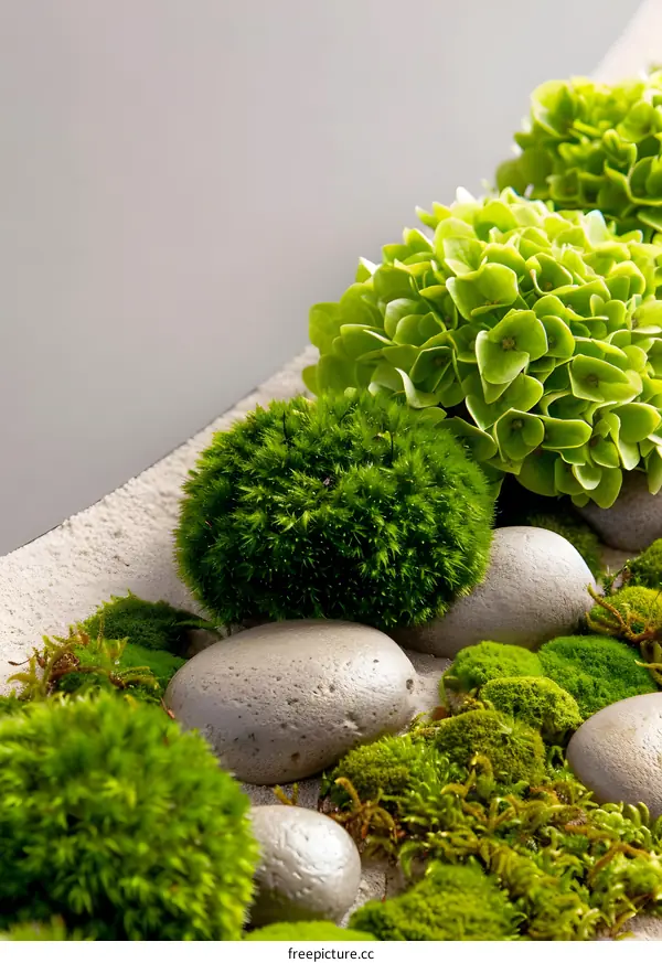 Green Moss and Stones in a Minimalist Garden