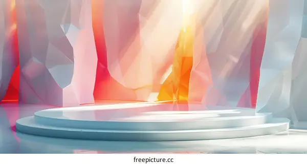 futuristic stage with bright lights and geometric shapes