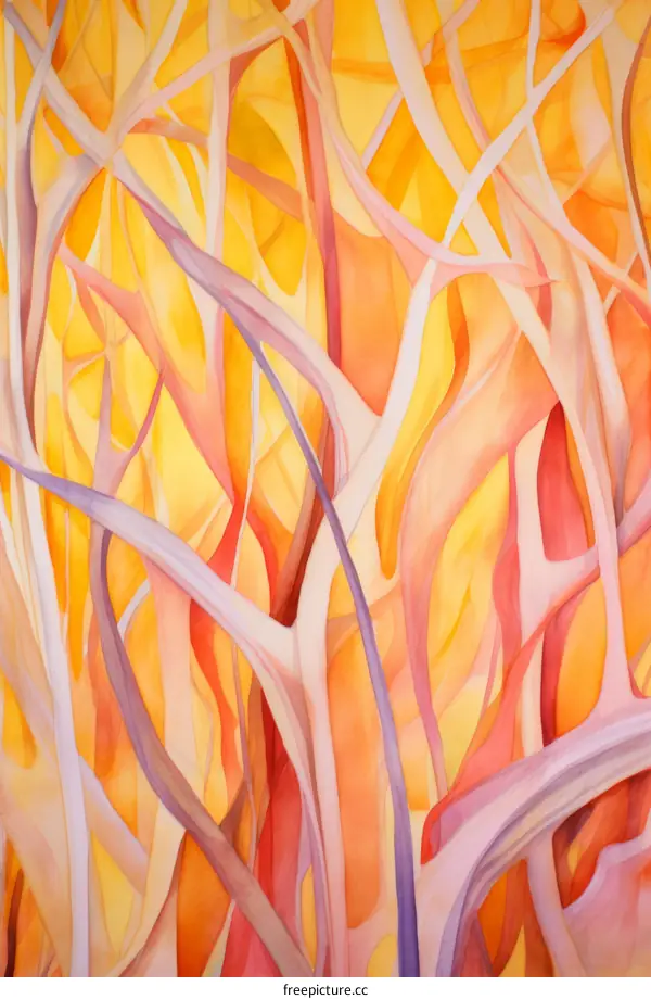 Abstract painting with bright yellow orange and pink colors