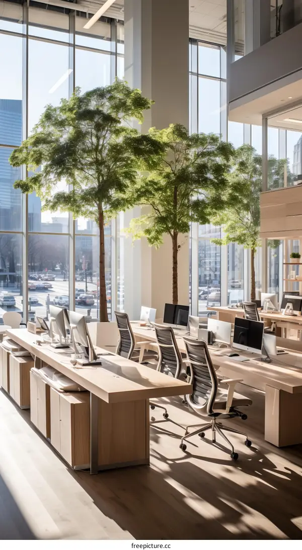 Modern Office with Ample Lighting and Greenery