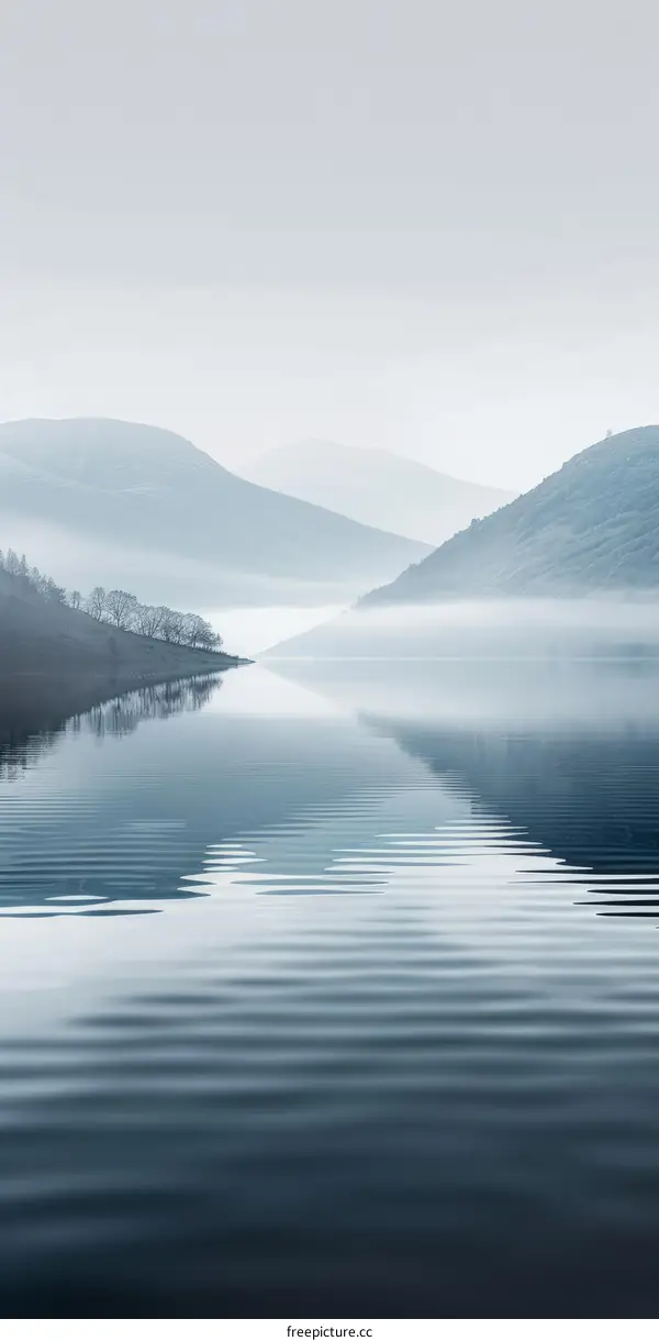 Misty Mountains over a calm lake