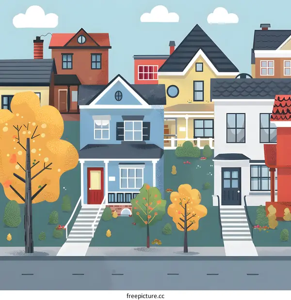 Colorful Houses in a Residential Neighborhood Illustration