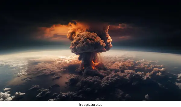 A large mushroom cloud rising from a nuclear explosion