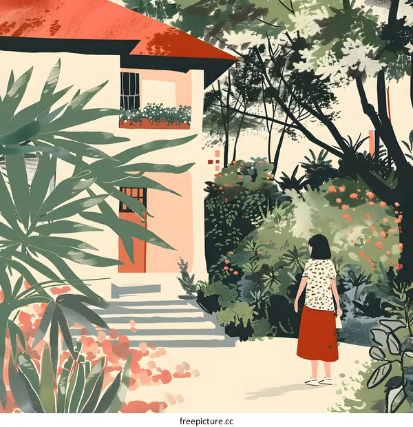 Woman standing in front of a house with a garden