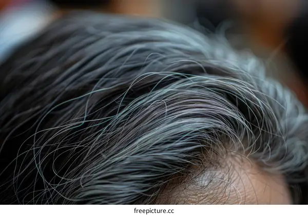 Close-up of a person's gray hair