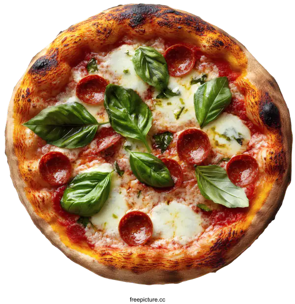 [Transparent Background PNG]Delicious Pepperoni Pizza with Fresh Basil