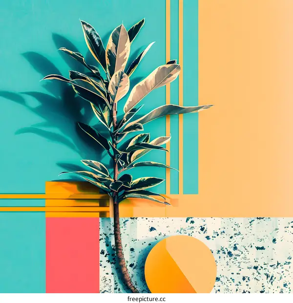 Tropical Plant on Abstract Geometric Background