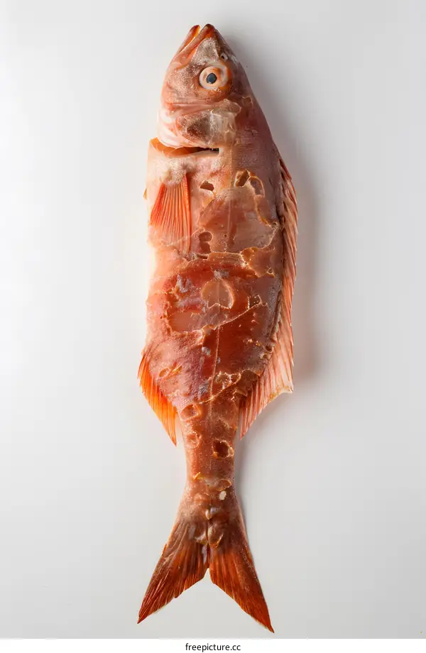 Frozen fish on white background