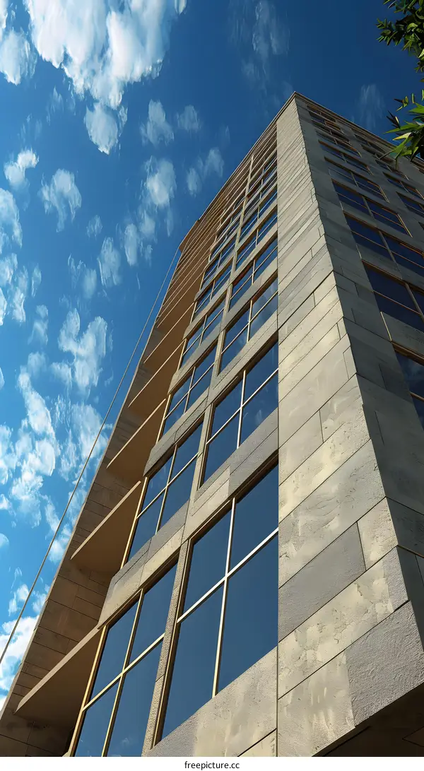 Modern Skyscraper Building with Blue Sky and Clouds