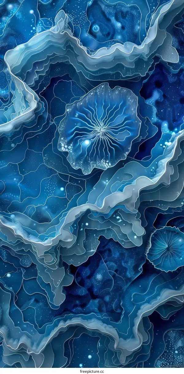 Blue abstract painting with white lines