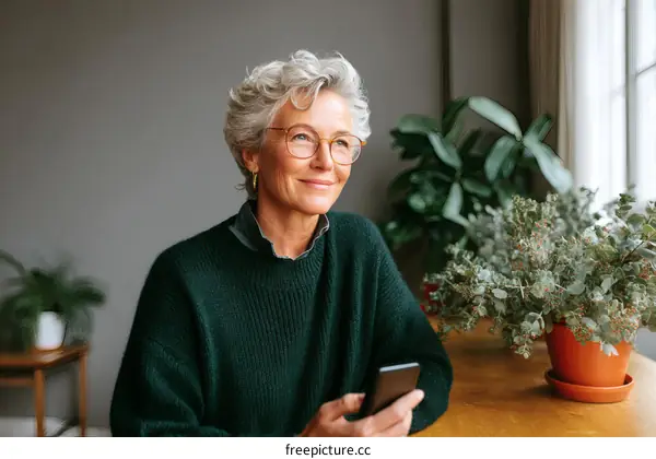 Thoughtful Senior Woman with Smartphone