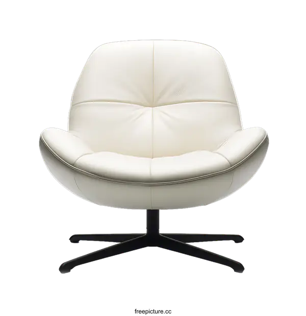 [Transparent Background PNG]White Swivel Leather Armchair with Black Base