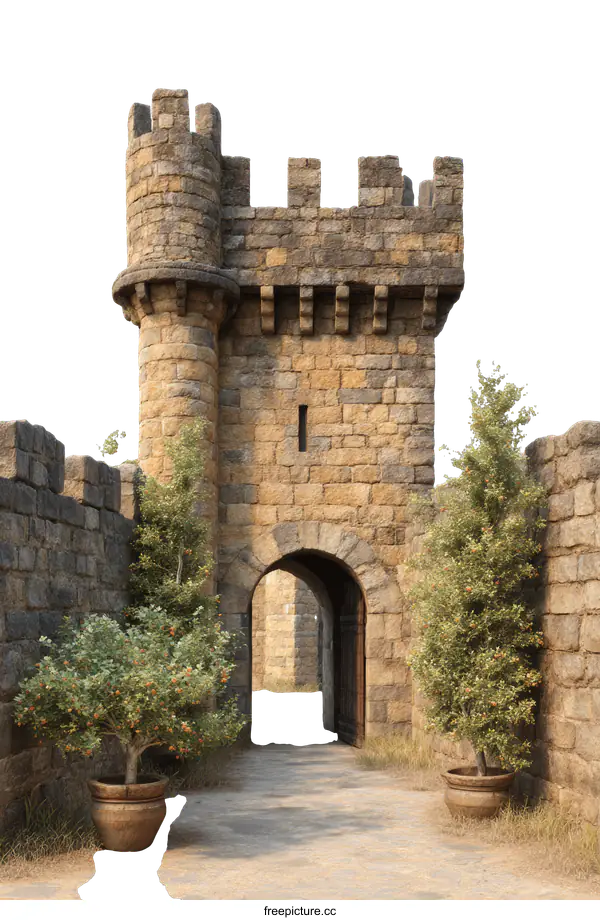 [Transparent Background PNG]Medieval Castle Tower Gate Illustration