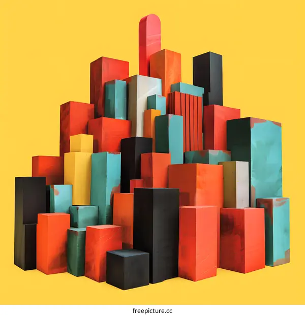 Abstract Colorful Blocks Cityscape
